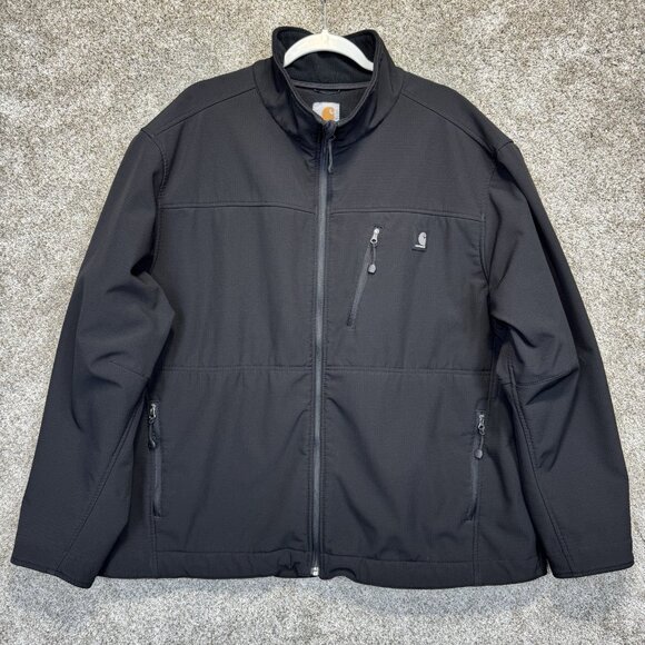 Carhartt Jacket Mens XXL Black Softshell Lined Water Wind Resistant Pockets J250